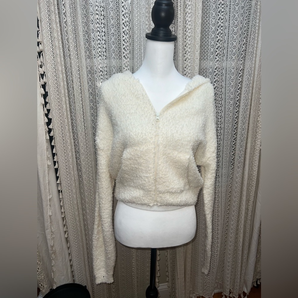 Skims cozy knit zip up jacket in bone - size lg/xlg